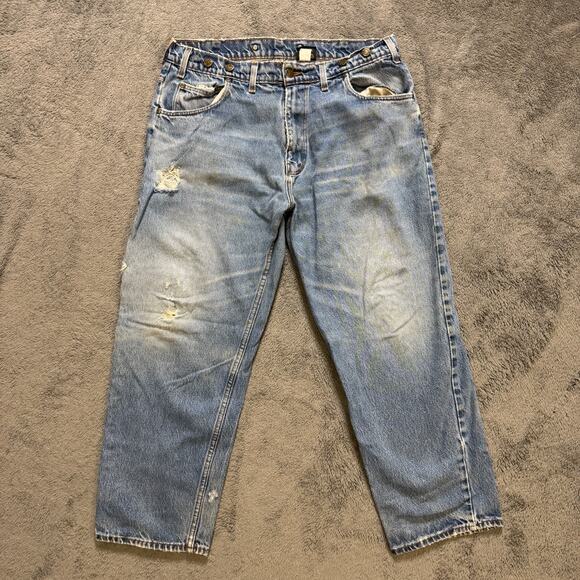 PRISON BLUES PRSN BLU Distressed Denim Jeans Mens 40x30 USA Suspender Buttons - Picture 1 of 15